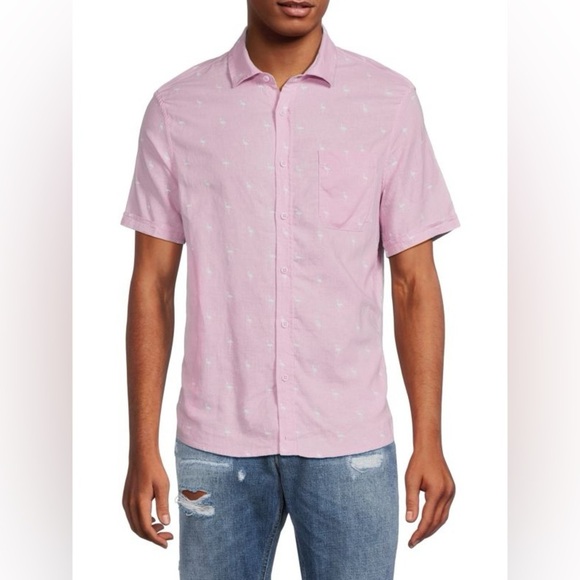 Saks‎ Fifth Avenue Linen Blend Flamingo Print Button Down Shirt - Size S - NWT - Picture 1 of 9